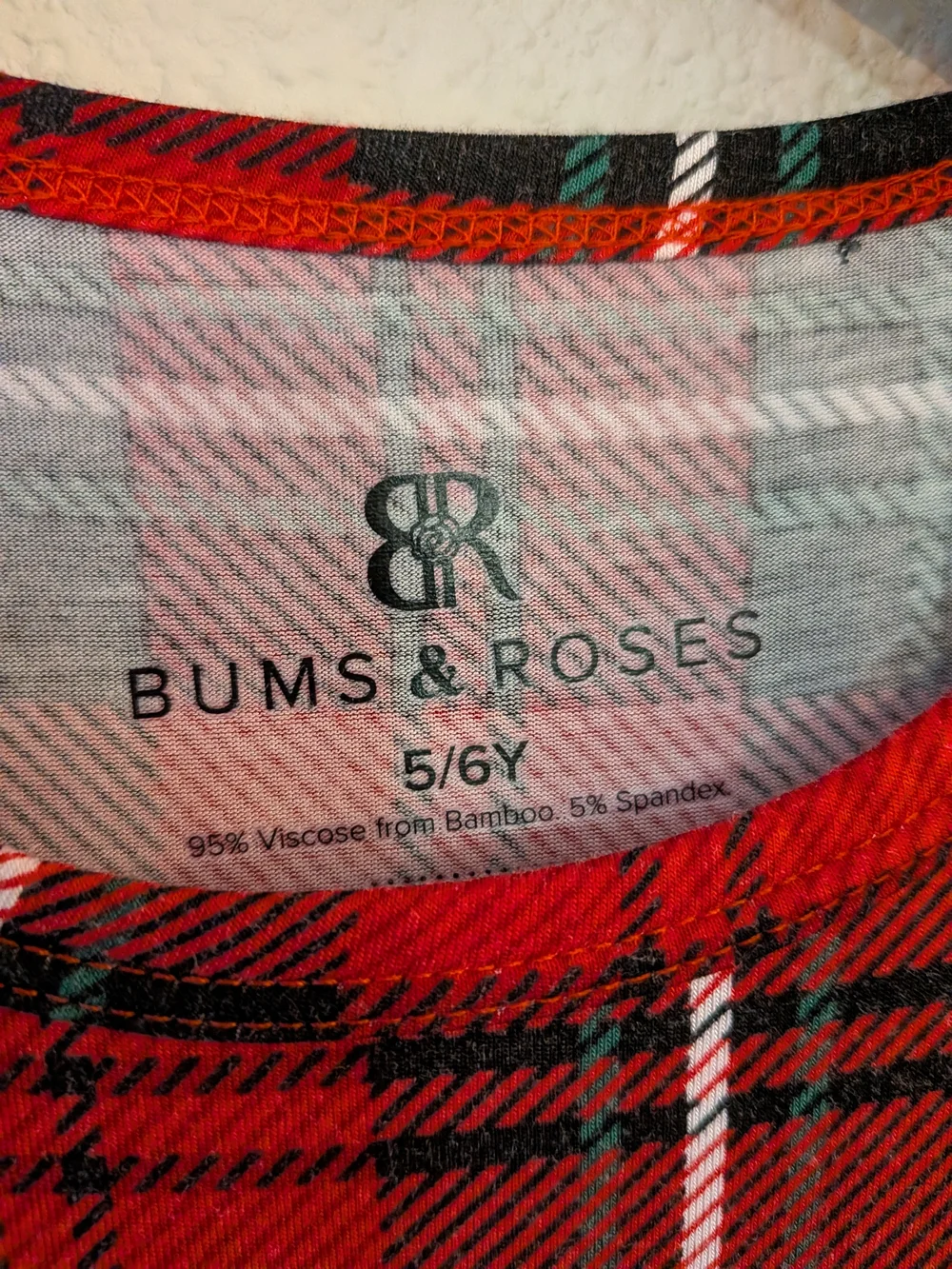 Bums And Roses Christmas Nightgown With Pockets Size 5/6 95% Viscose From Bamboo